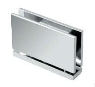 Silver glass shower door hinge bracket on white background