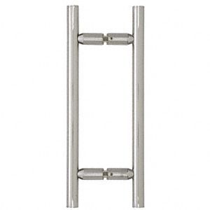 Chrome H-shaped door pull handle on a white background