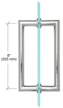 Silver window lock with blue latch, shown with 8-inch vertical measurement indicator