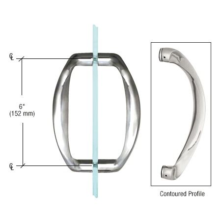6-inch contoured metal horse bit with central blue line, shown front and side views