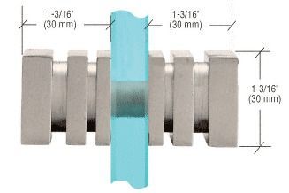 Metal clamp with blue center piece and 1-3/16 in (30 mm) measurements labeled on both sides