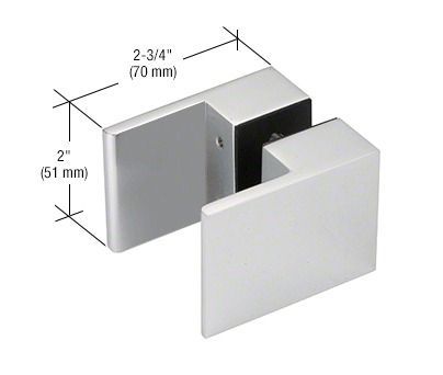 White wall-mount glass clamp bracket with dimensions labeled 2 in by 2-3/4 in