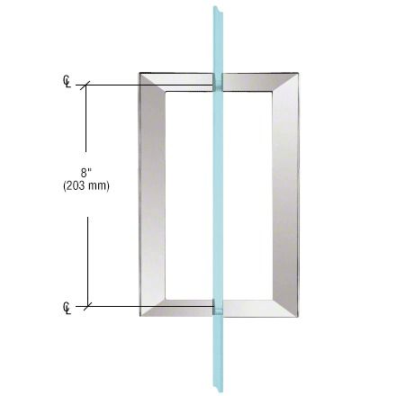 Glass door with vertical handle shown in an 8-inch height diagram