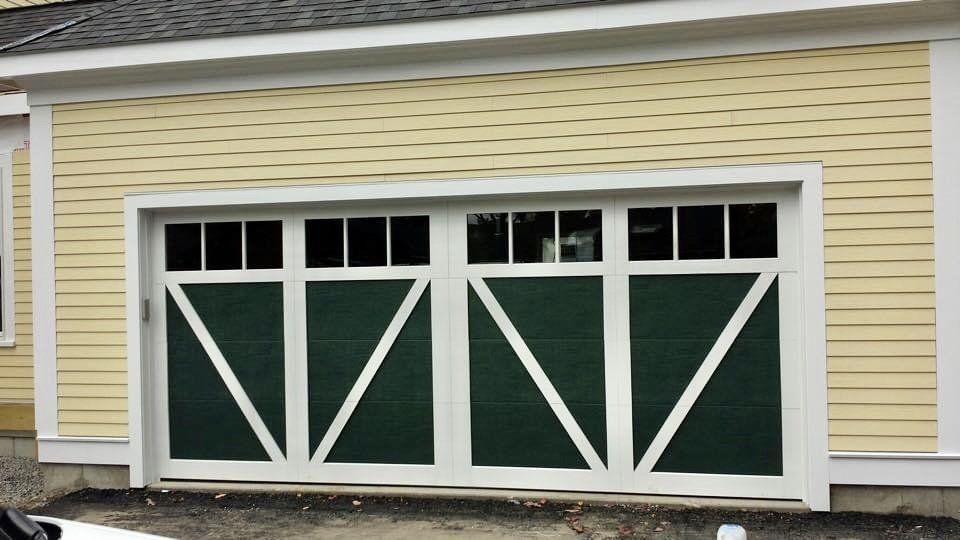 green and white garage door