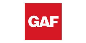 GAF logo: white letters on a red square background