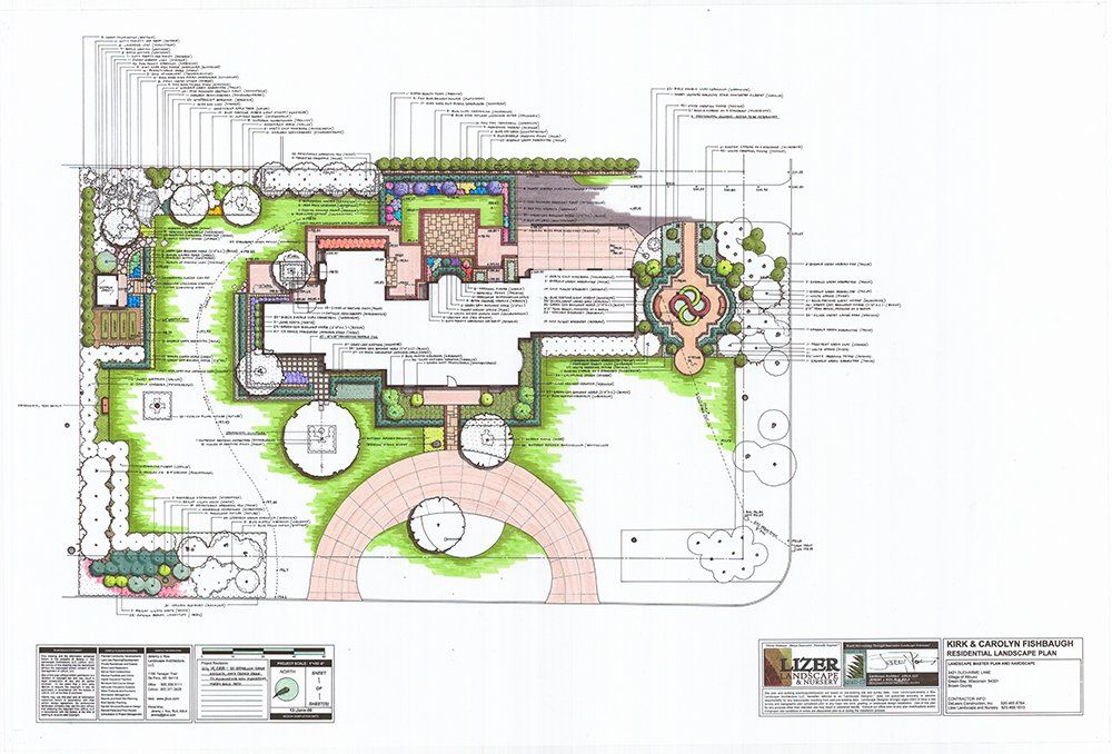A drawing of a landscape design for a house.