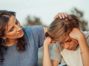 Woman talking to her son