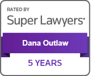 A purple ribbon with the name dana outlaw on it
