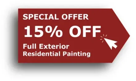 Red banner: Special offer, 15% off full exterior residential painting. Mouse cursor indicates clickable.