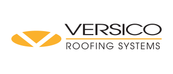 The logo for versico roofing systems is orange and black.