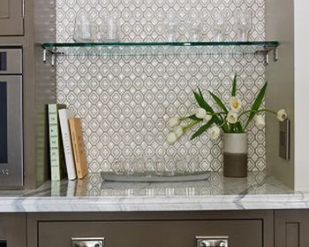 Shelves with tile background