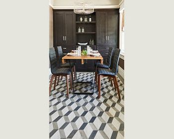 Dining area with tile floor