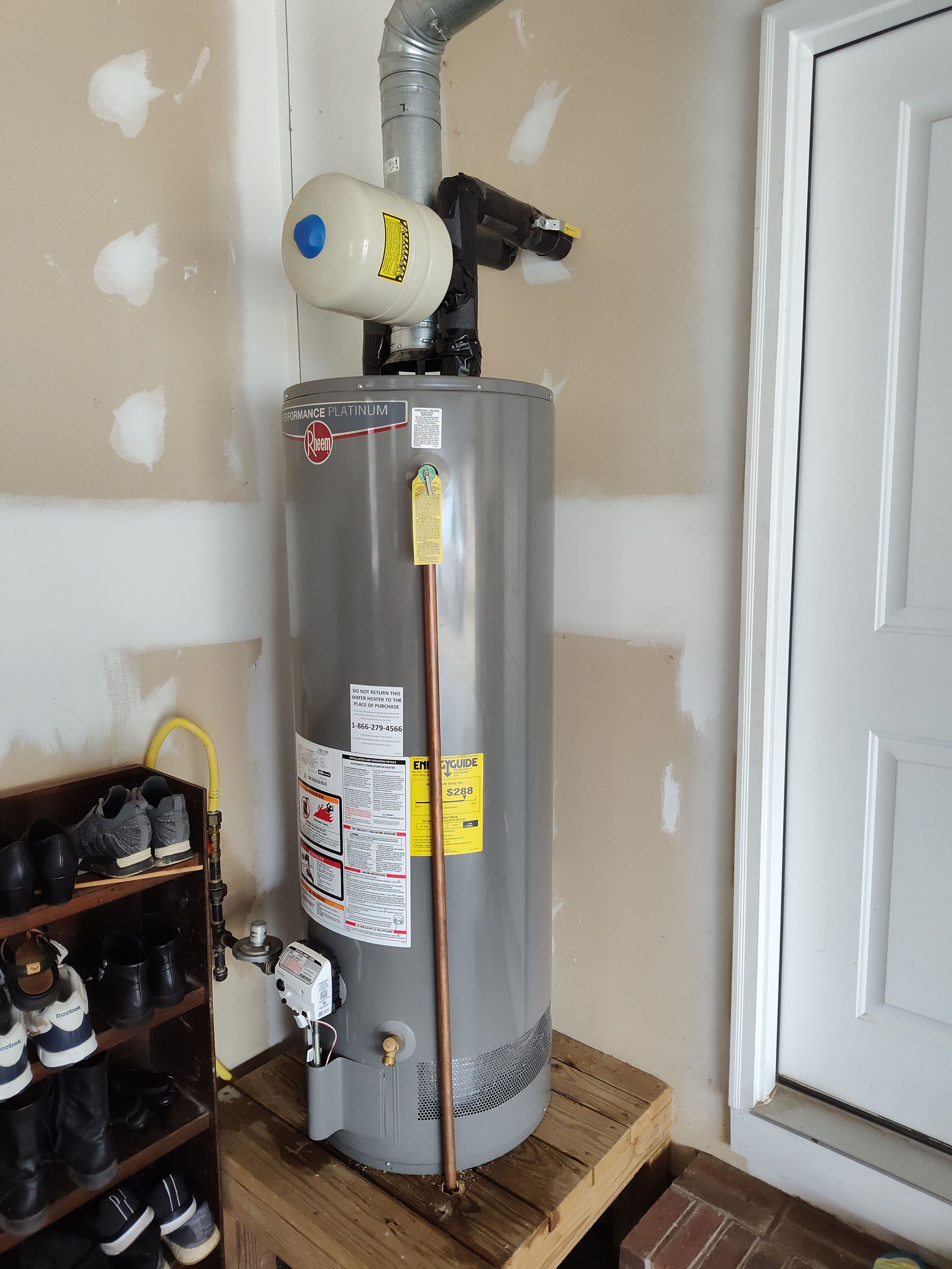 A gas water heater.