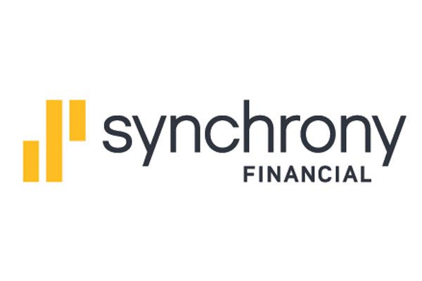 Synchrony Financial logo with yellow bars and black text on a white background