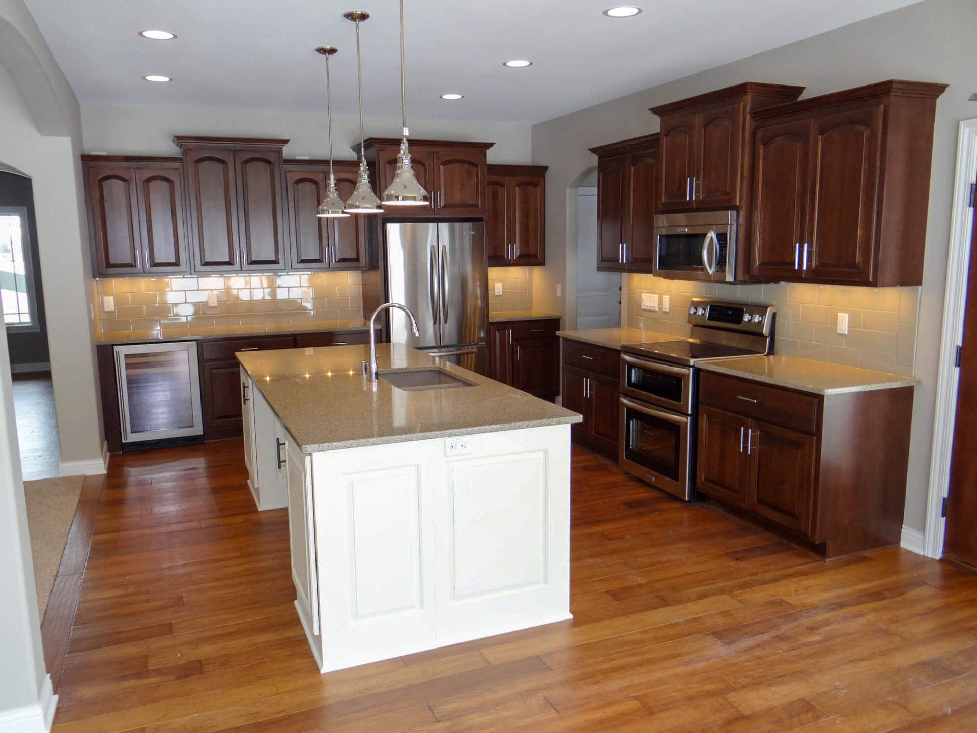 Kitchen Interior, Cabinets, and Hardwood Floors