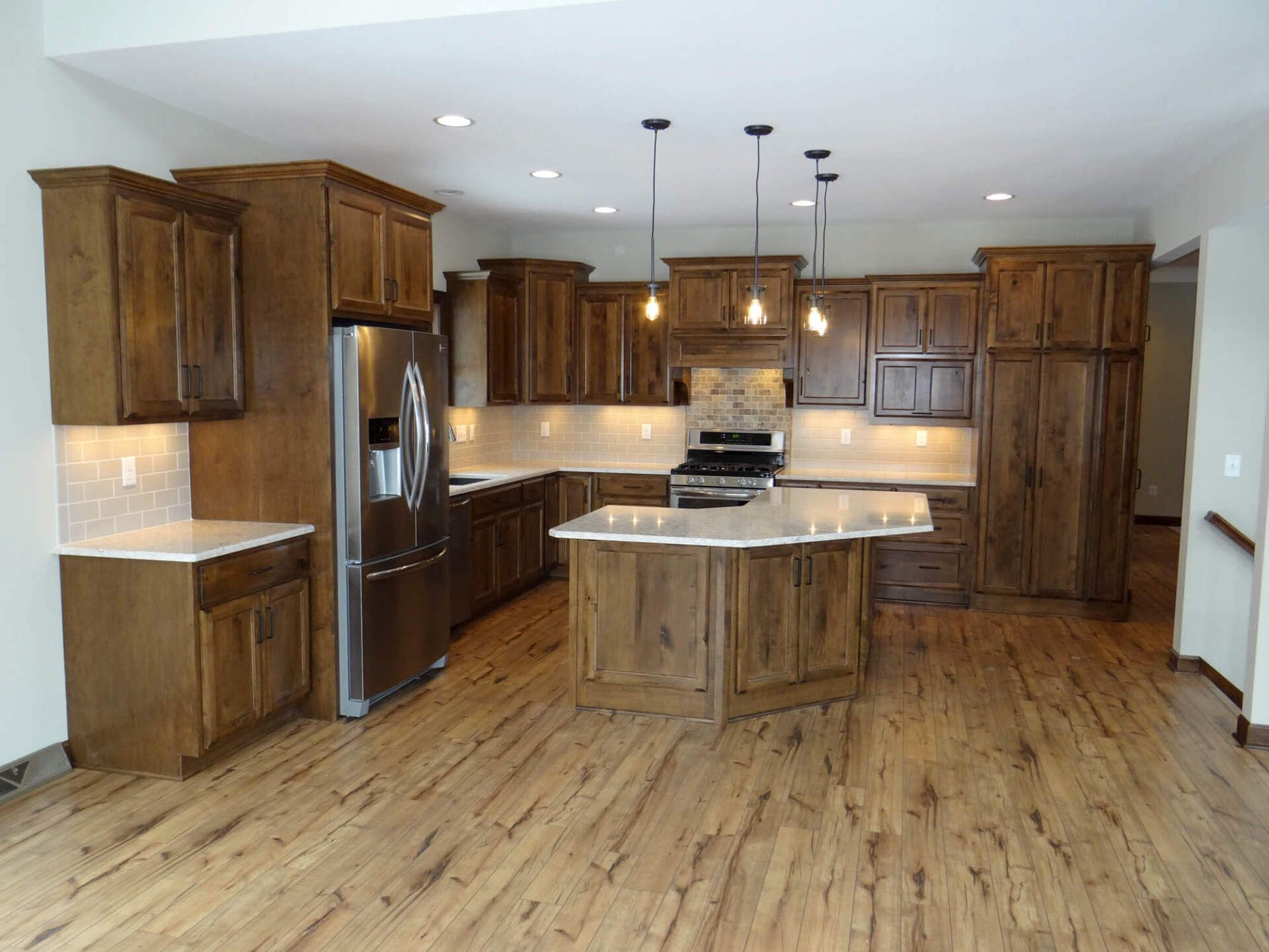 Kitchen Interior, Cabinets, and Hardwood Floors