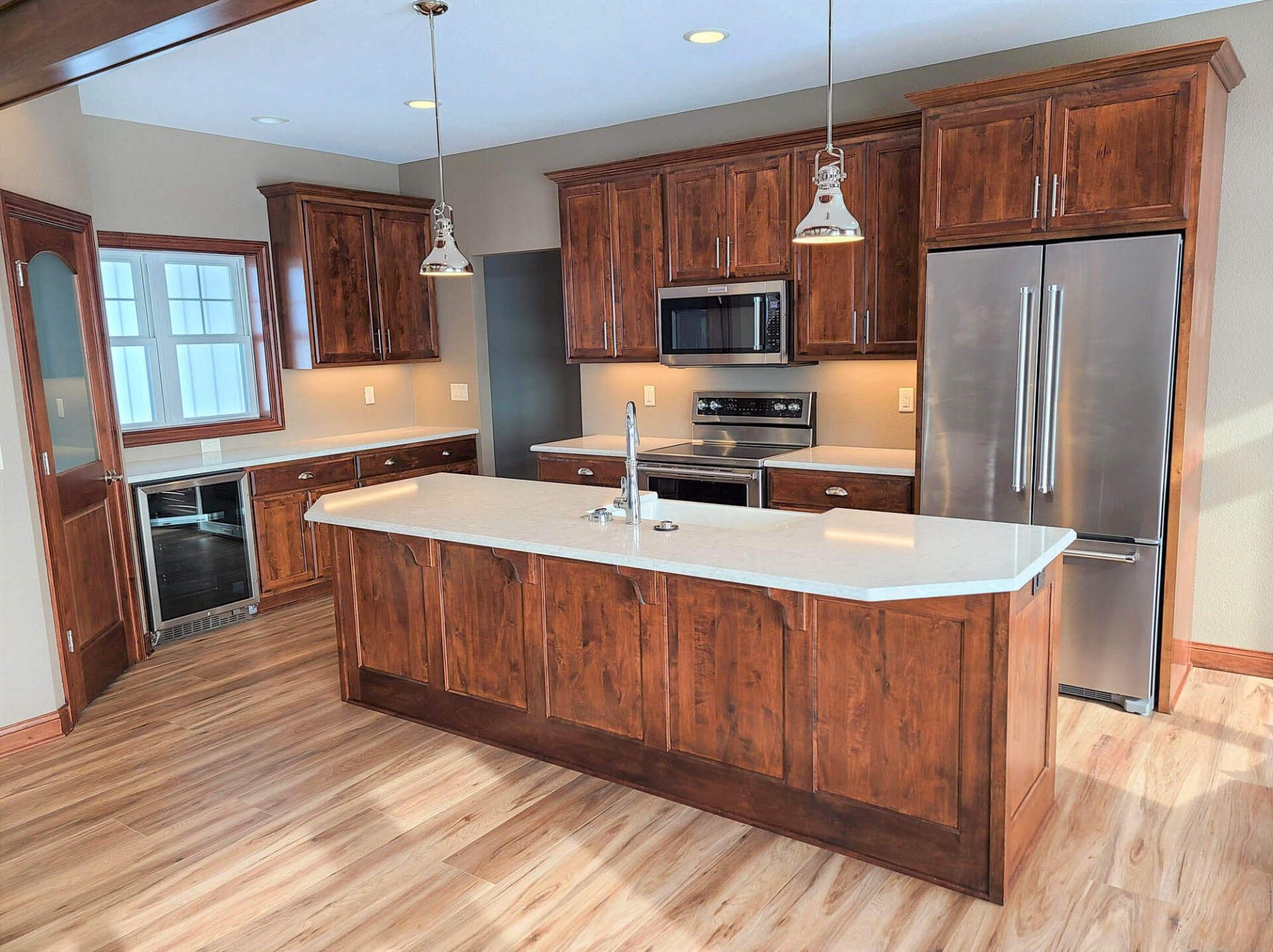 New Luxury modern fitted wooden kitchen with stainless steel appliances