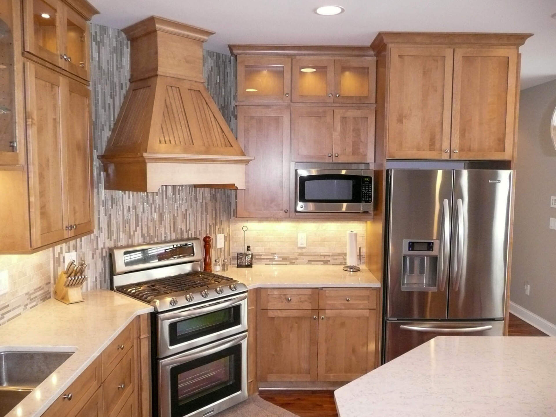 New Luxury modern fitted wooden kitchen with stainless steel appliances
