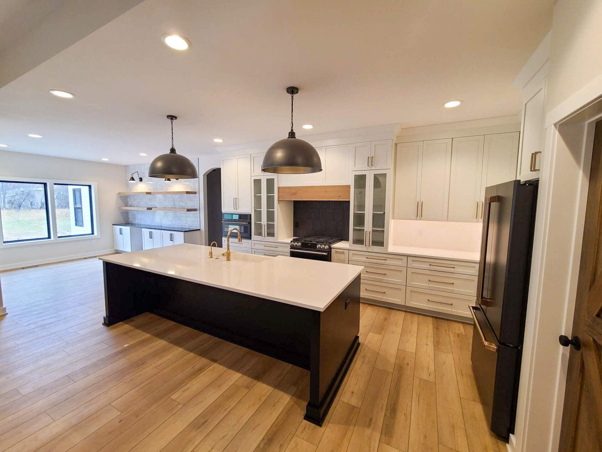 Kitchen Interior, Cabinets, and Hardwood Floors