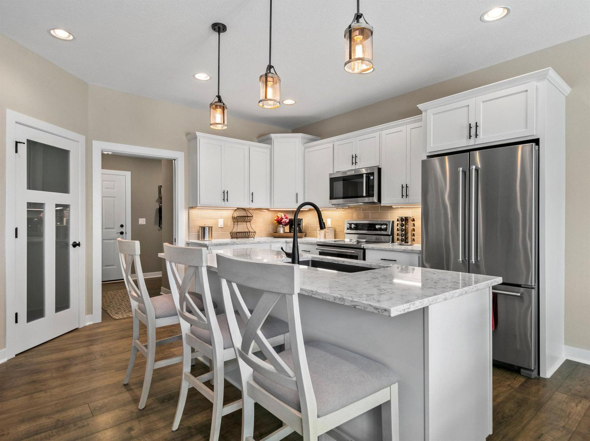 New decorated white large kitchen