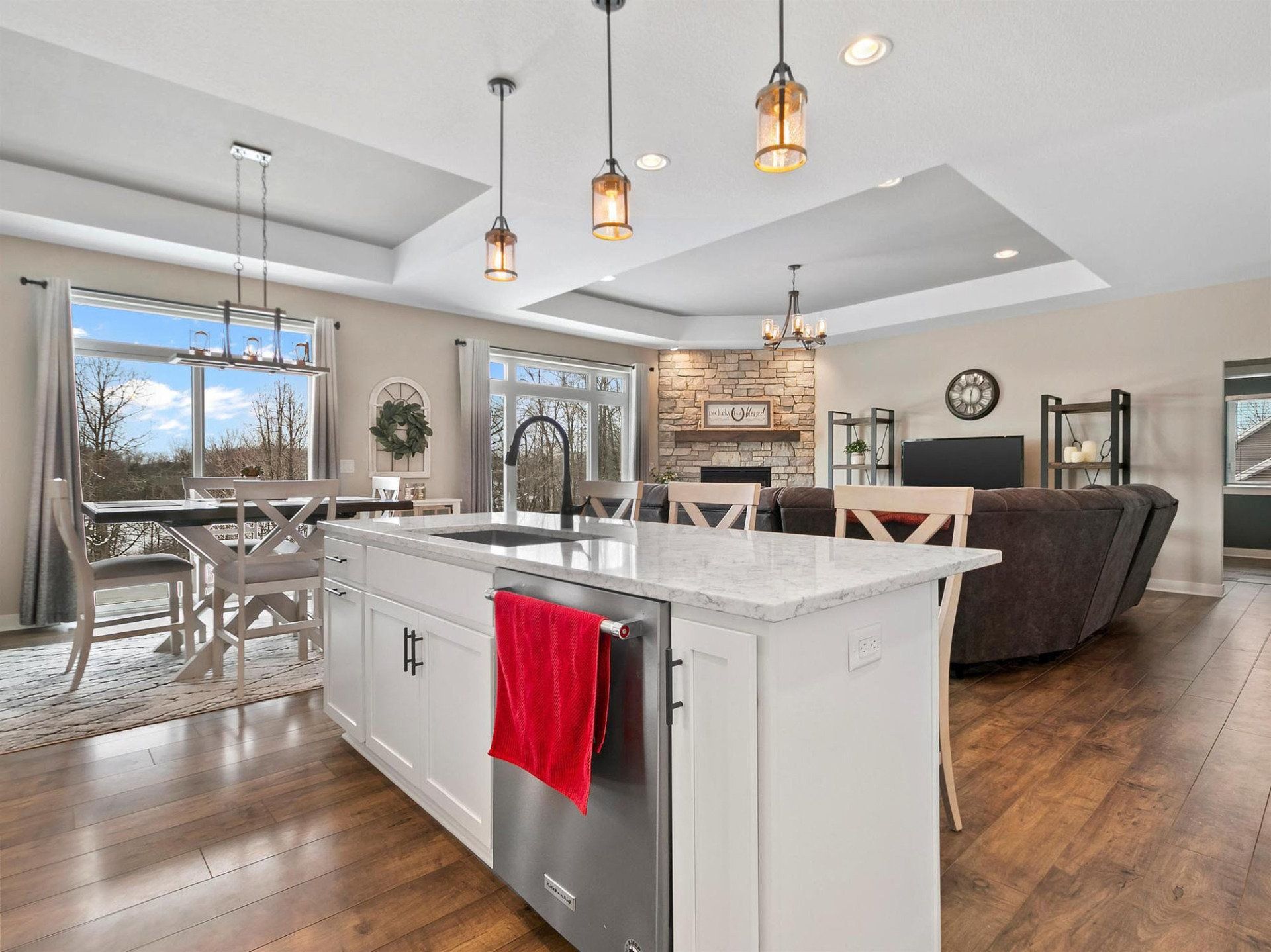 New decorated white large kitchen
