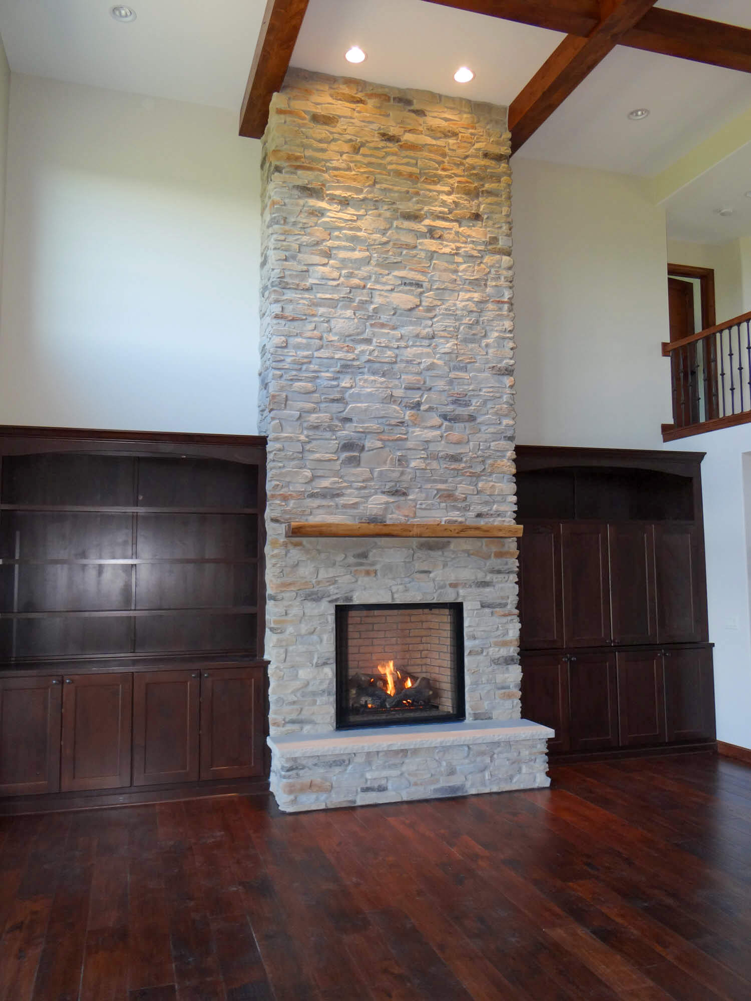 Beautiful living room interior with hardwood floors and fireplace