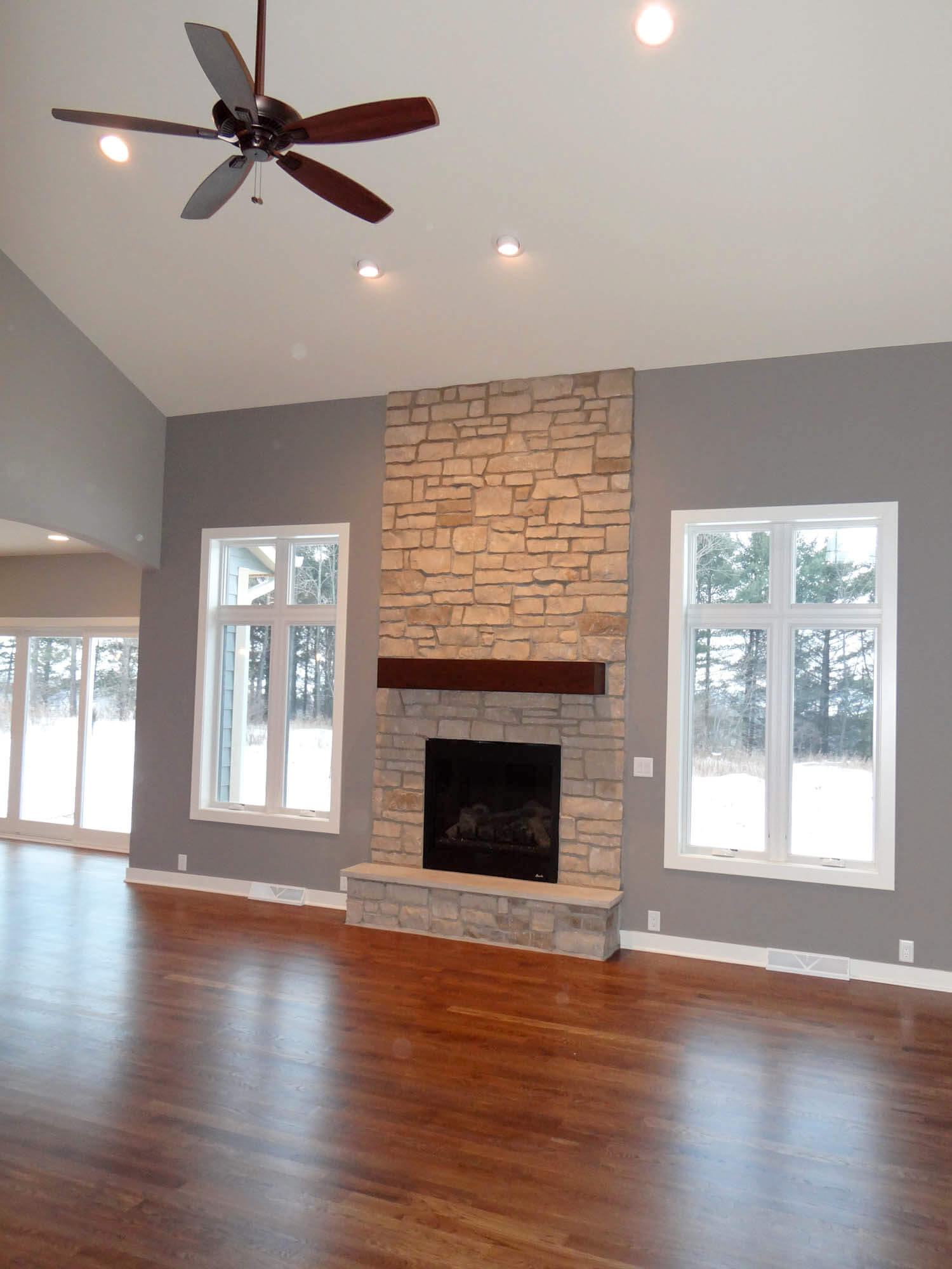 Beautiful living room interior with hardwood floors and fireplace