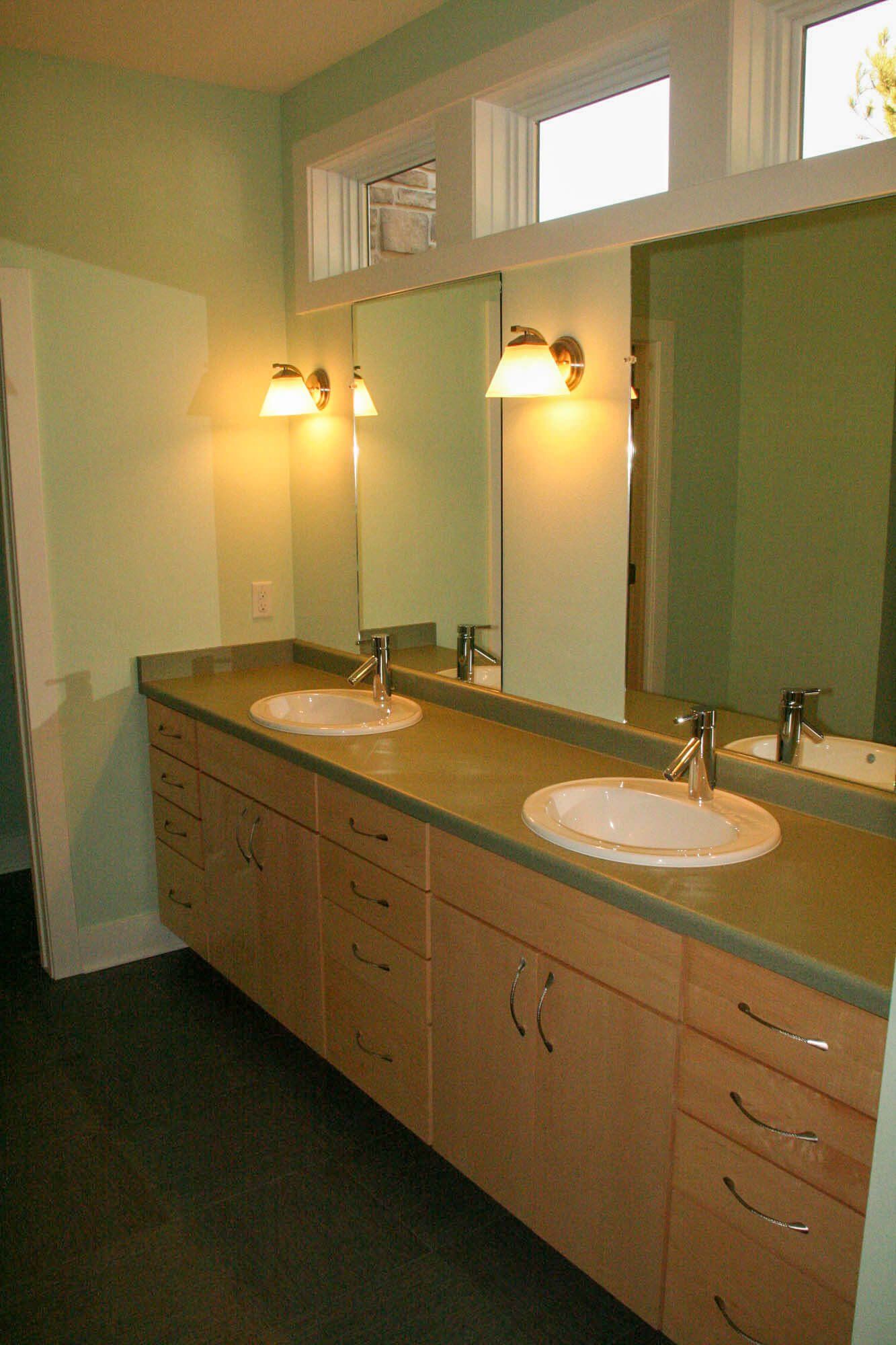 Modern bathroom with sink and mirrors