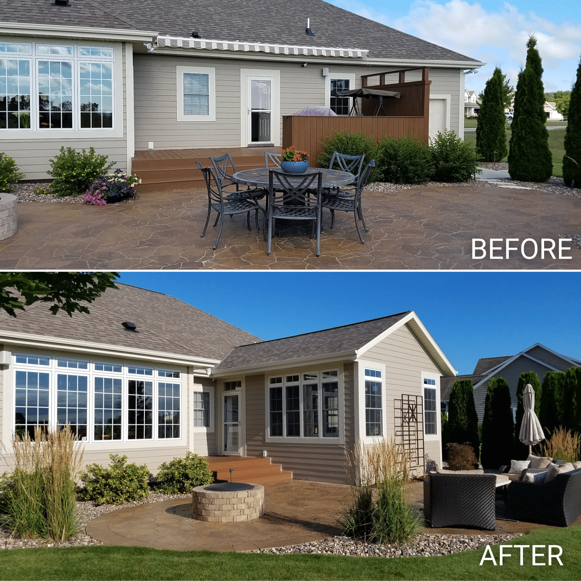Before and after patio addition