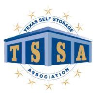 Texas Self Storage Association logo with blue cube and gold stars, “TSSA” in gold letters
