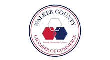 The Walker County Chamber of Commerce logo, featuring red and blue hexagons and the motto 