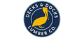 Logo for Decks & Docks Lumber Co., featuring a yellow pelican inside a blue circular emblem with white text.