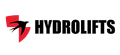 Logo of Hydrolifts with a red shield shape and a black bird. Black text reads 