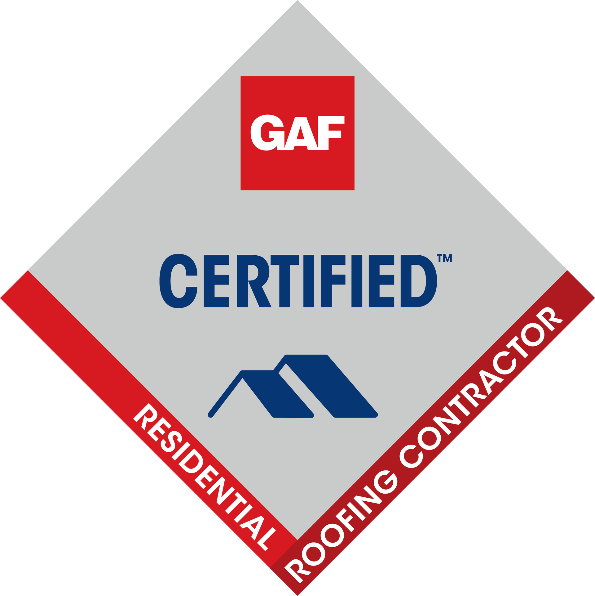 A logo for a certified residential roofing contractor