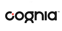 Cognia logo, black letters, with red dot in place of