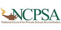 Logo for the National Council for Private School Accreditation with a lamp icon and green text.