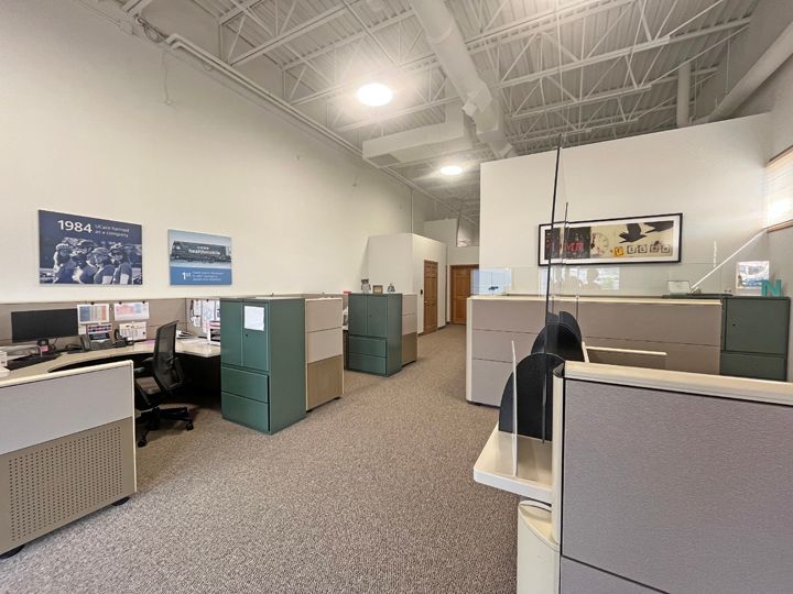 There are a lot of cubicles in this office.