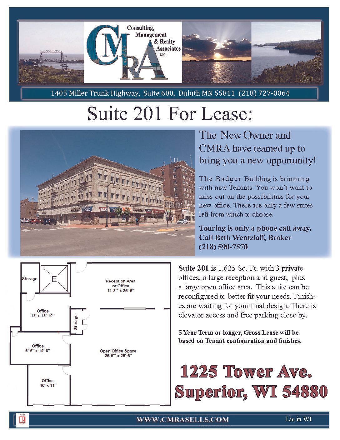 a flyer for a suite 201 for lease