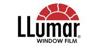 LLumar Window Film logo with black text and red sunburst icon