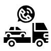 Black tow truck carrying a car, with a circular recycling symbol above it.