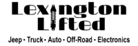 Lexington Lifted logo with black text and Jeep, truck, auto, off-road, electronics tagline