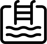 Pool ladder icon above wavy water in black and white