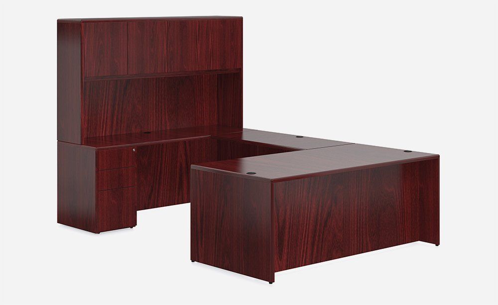 Office table, bookshelves and cabinets