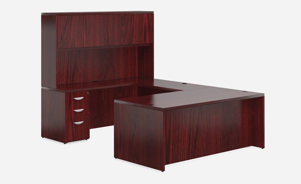 Office table, bookshelves and cabinets