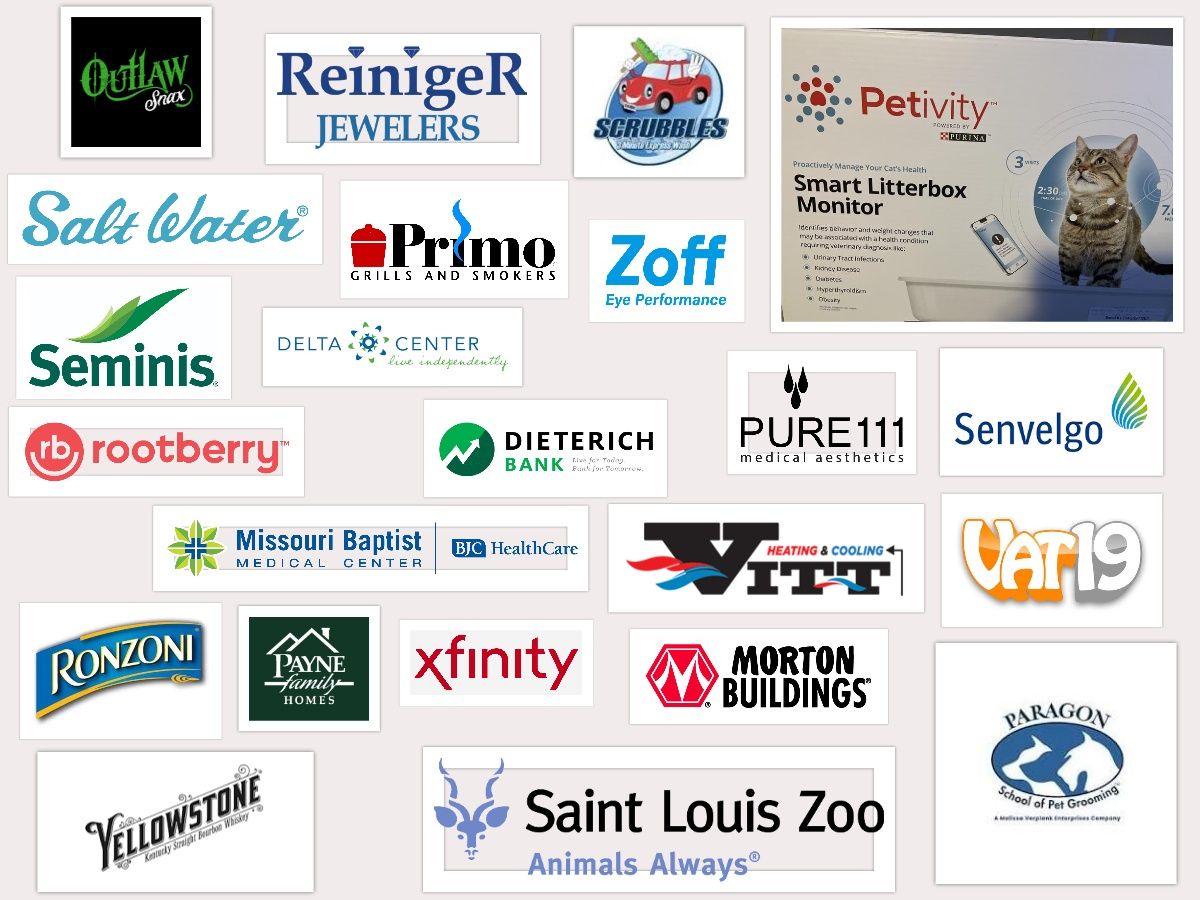 Logos of various businesses and organizations, including a zoo and pet product.