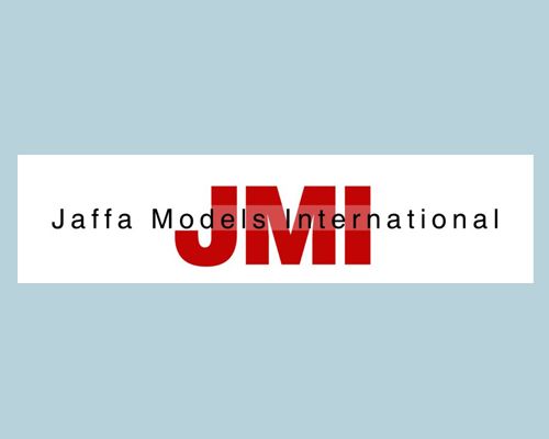 A red and white logo for Jaffa Models International