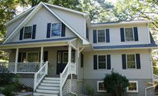 White house with blue trim