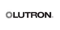 The Lutron company logo, featuring a circular, sun-like stylized icon next to the word 