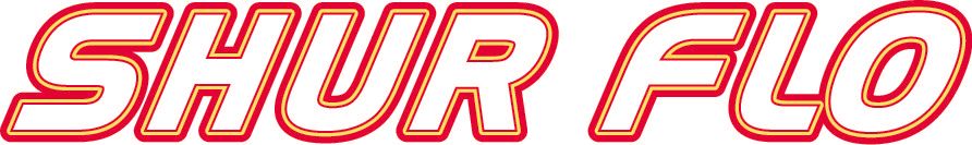 SHUR FLO logo in red with a white outline.