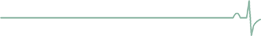 An electrocardiogram (ECG) showing a flat line with one downward dip, indicating a heart rhythm.